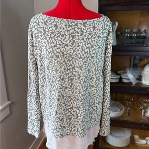 Kut from the Kloth Gray Animal Print Layered Hem Sweater Top Size XL